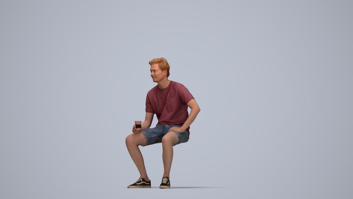 realistic 3D man casual sitting, scanned archviz people for Blender and 3ds Max, top-down view render