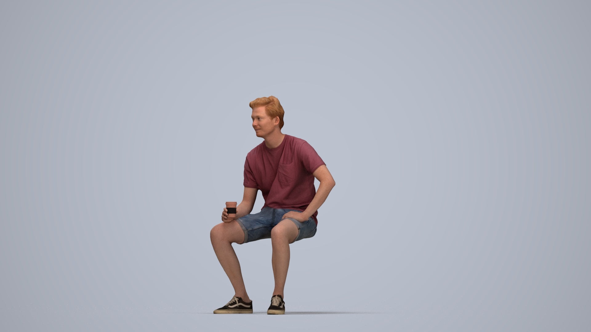 realistic 3D man casual sitting, scanned archviz people for Blender and 3ds Max, top-down view render