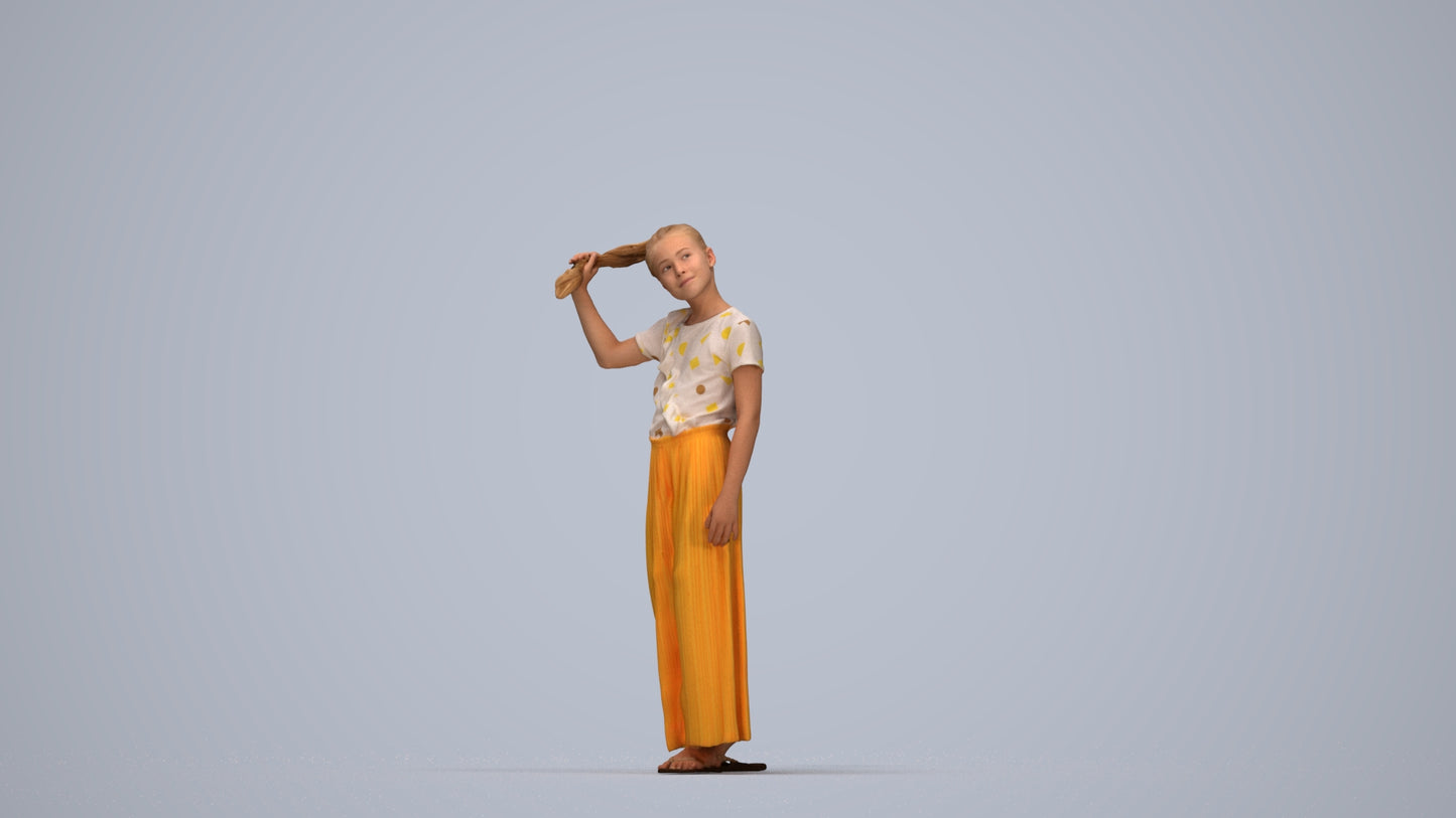 scanned 3D woman casual kids, photogrammetry people for Enscape and V-Ray, top-down view render