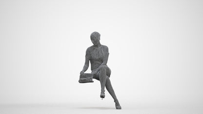 photogrammetry 3D woman business sitting, realistic human model archviz FBX, three-quarter front view render