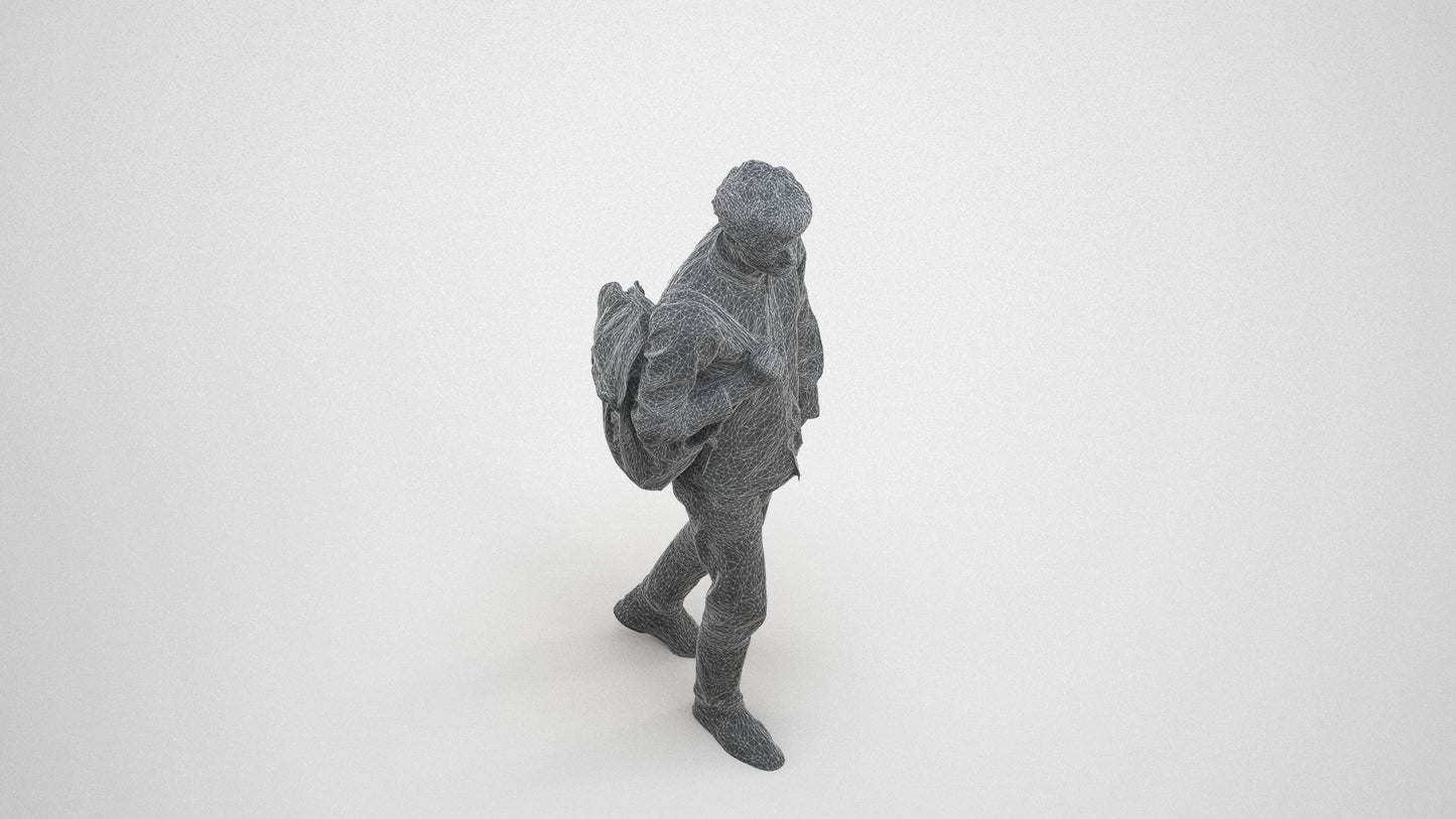 scanned 3D man casual walking, photogrammetry people for Enscape and V-Ray, wireframe three-quarter view
