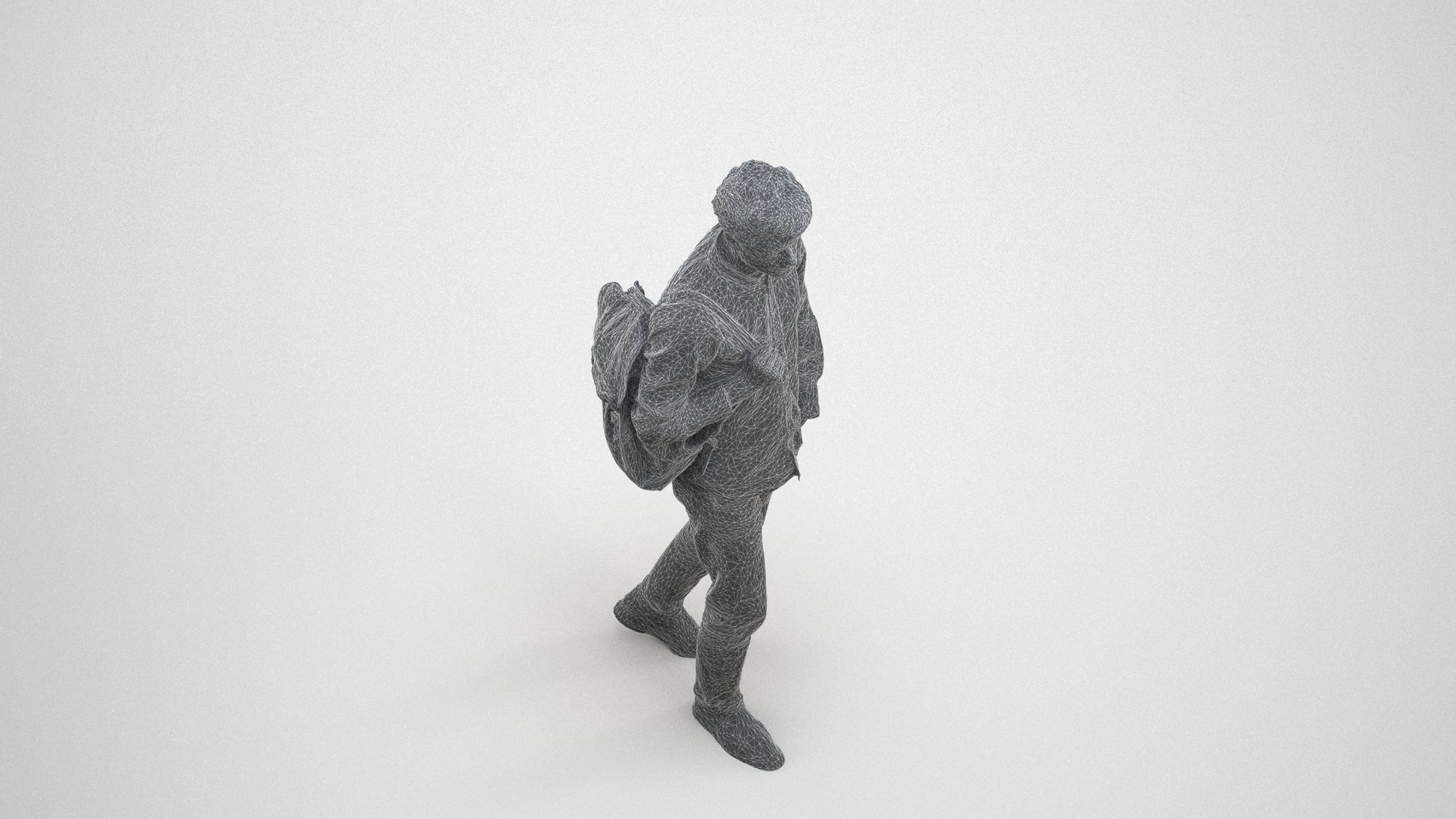 scanned 3D man casual walking, photogrammetry people for Enscape and V-Ray, wireframe three-quarter view