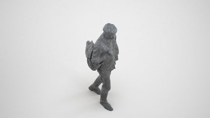 scanned 3D man casual walking, photogrammetry people for Enscape and V-Ray, wireframe three-quarter view