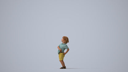 3D human model boy casual kids, photogrammetry scanned person for archviz, three-quarter view render