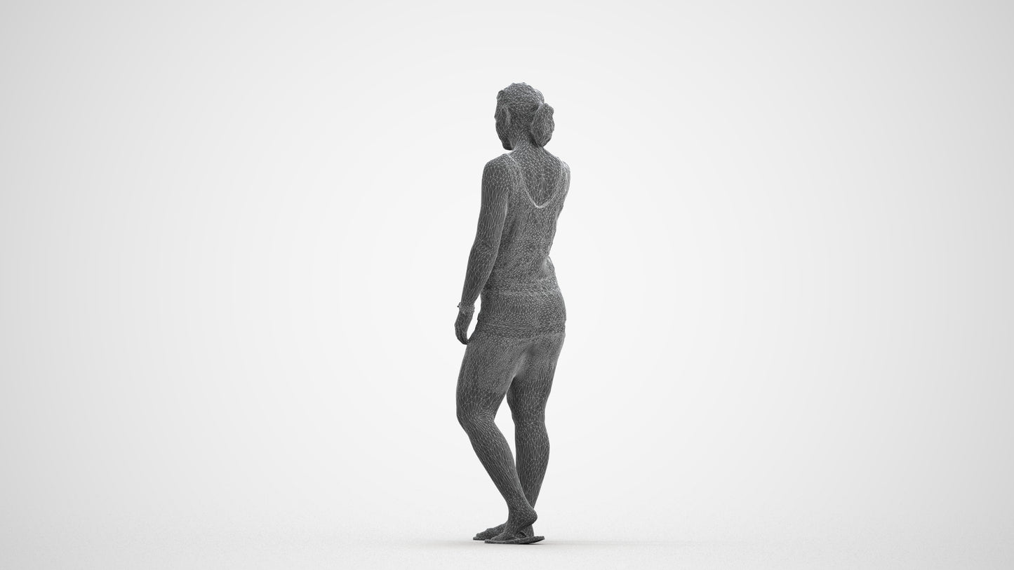 3D people model woman pool, scanned human for 3ds Max rendering, wireframe front view