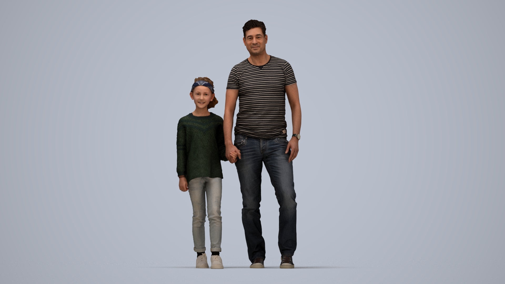photogrammetry 3D girl casual walking, realistic human model archviz FBX, top-down view render