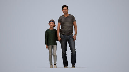 photogrammetry 3D girl casual walking, realistic human model archviz FBX, top-down view render