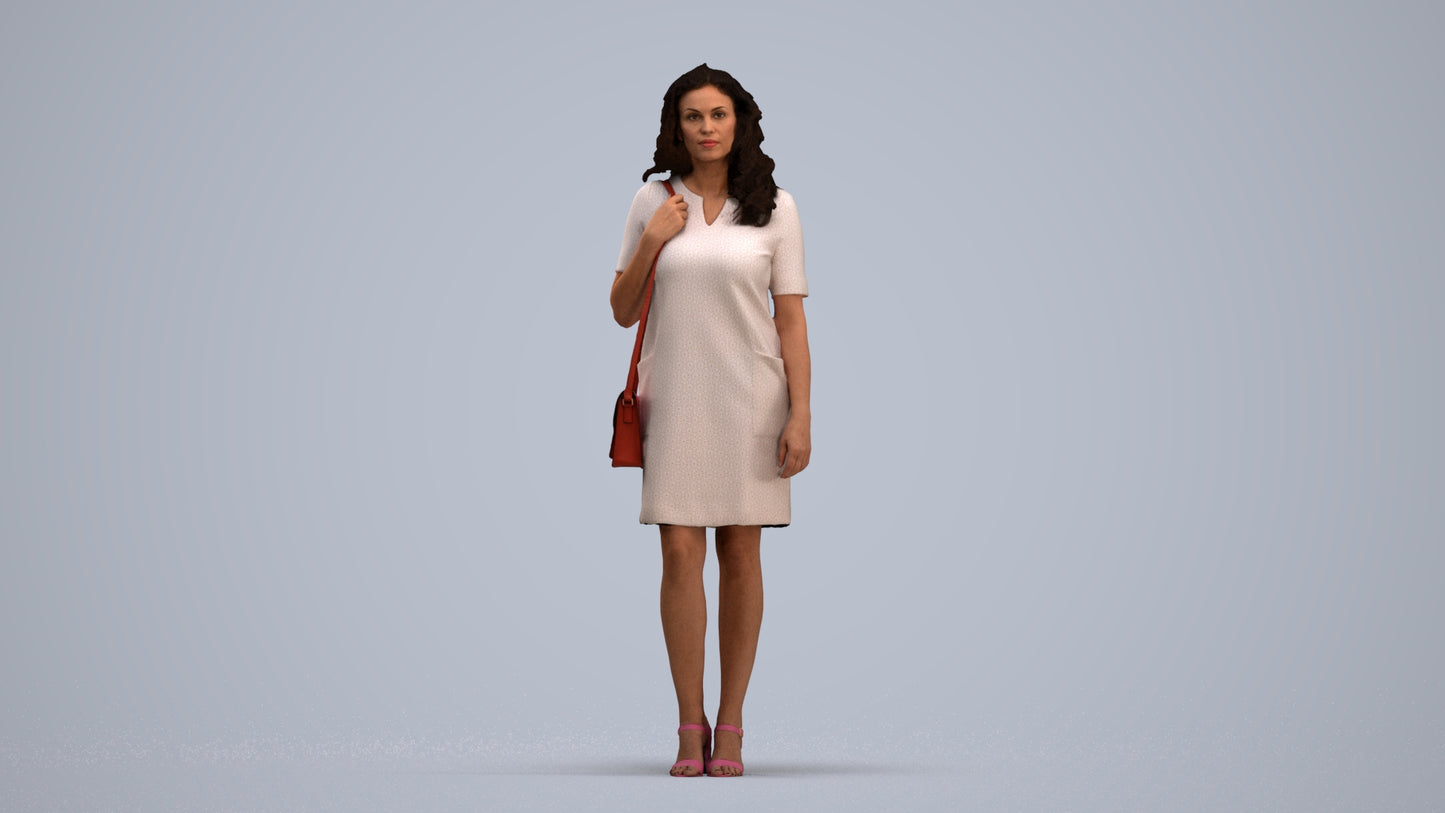 realistic 3D woman business standing, scanned archviz people for Blender and 3ds Max, standing pose render