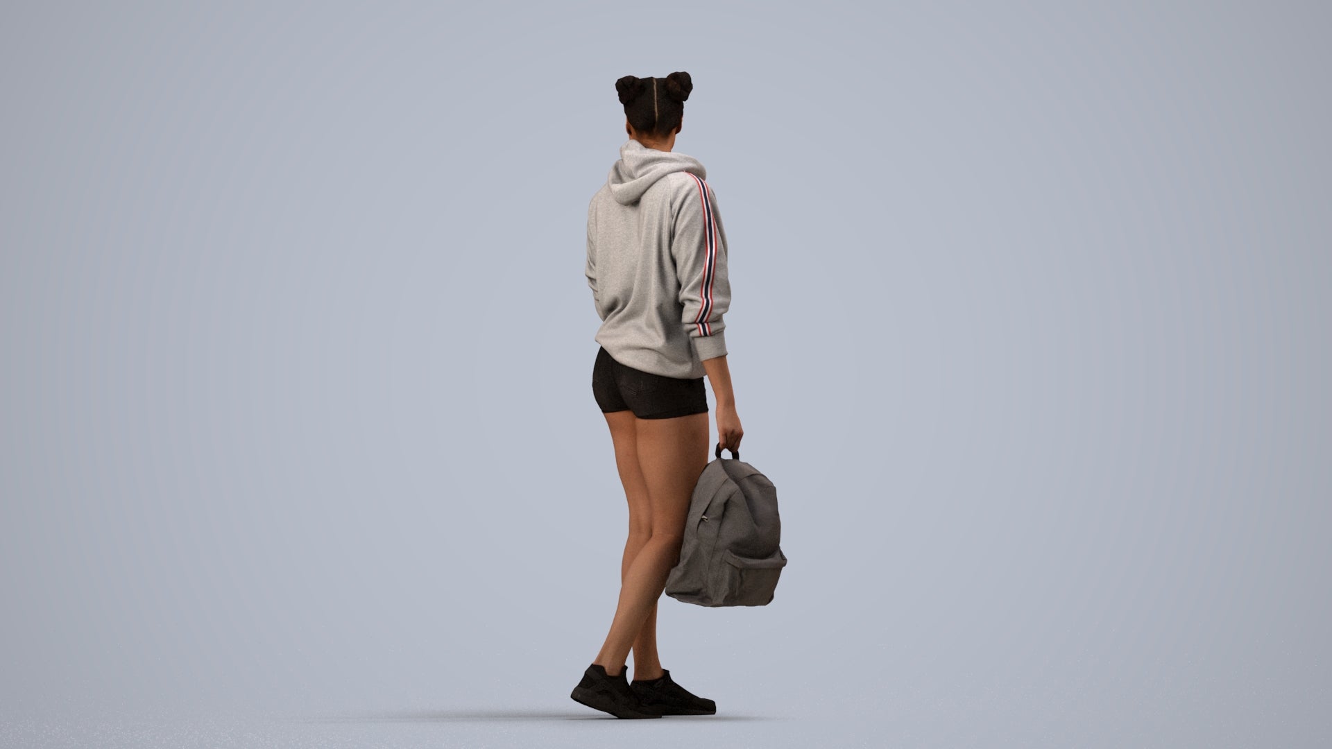 realistic 3D woman casual walking, scanned archviz people for Blender and 3ds Max, side view render