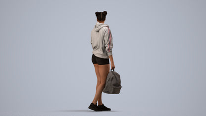 realistic 3D woman casual walking, scanned archviz people for Blender and 3ds Max, side view render