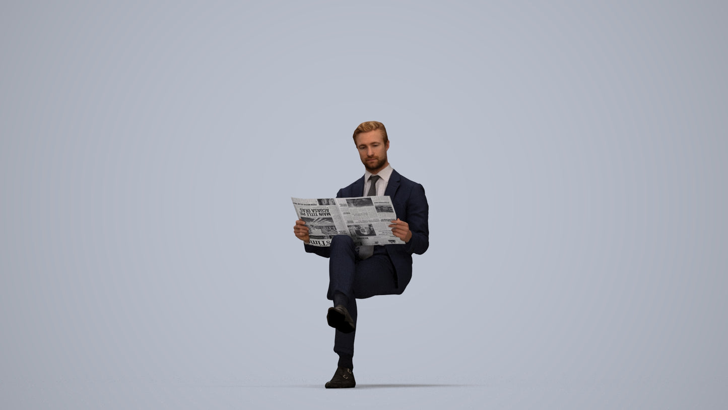 realistic 3D man business, scanned archviz people for Blender and 3ds Max, top-down view render