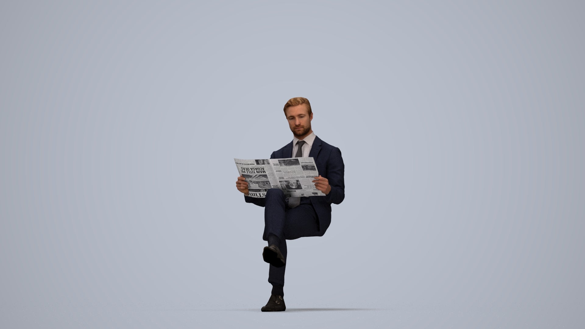 realistic 3D man business, scanned archviz people for Blender and 3ds Max, top-down view render