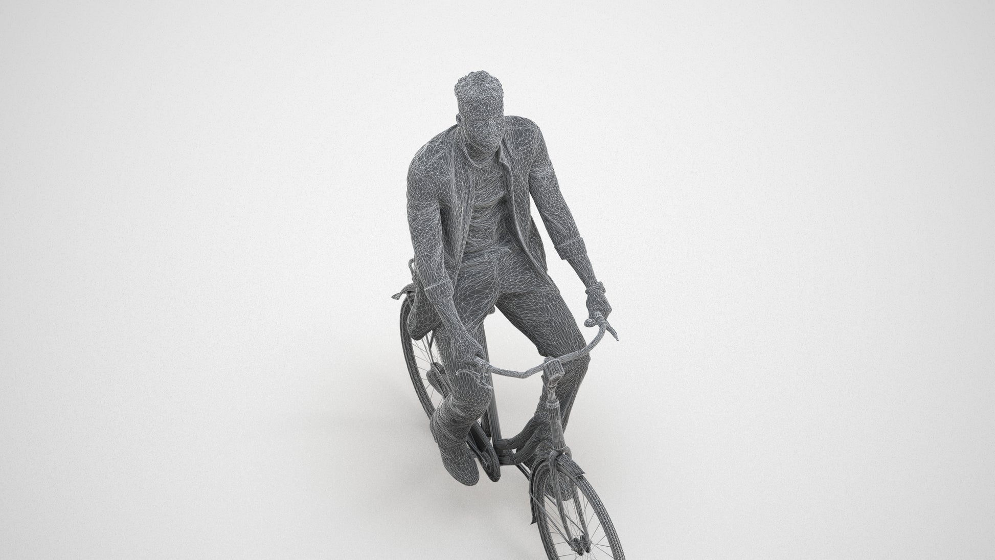3D people model man casual cycling, scanned human for 3ds Max rendering, wireframe three-quarter view