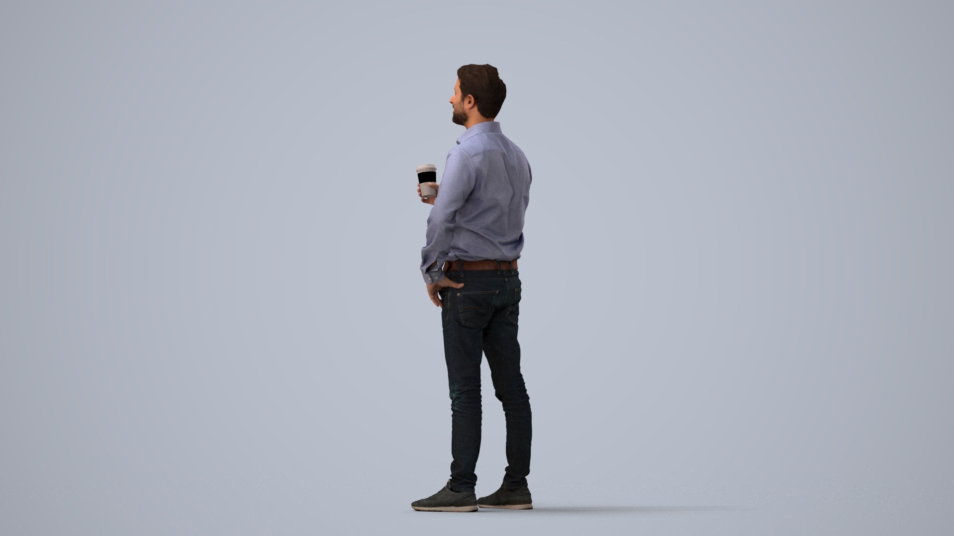 3D scanned man business, photorealistic archviz people for Enscape and SketchUp, three-quarter view render