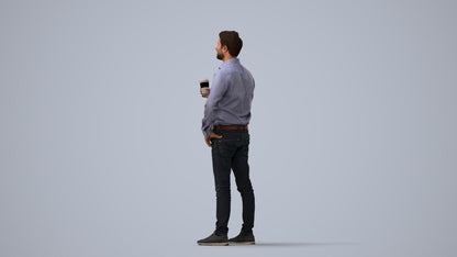 3D scanned man business, photorealistic archviz people for Enscape and SketchUp, three-quarter view render