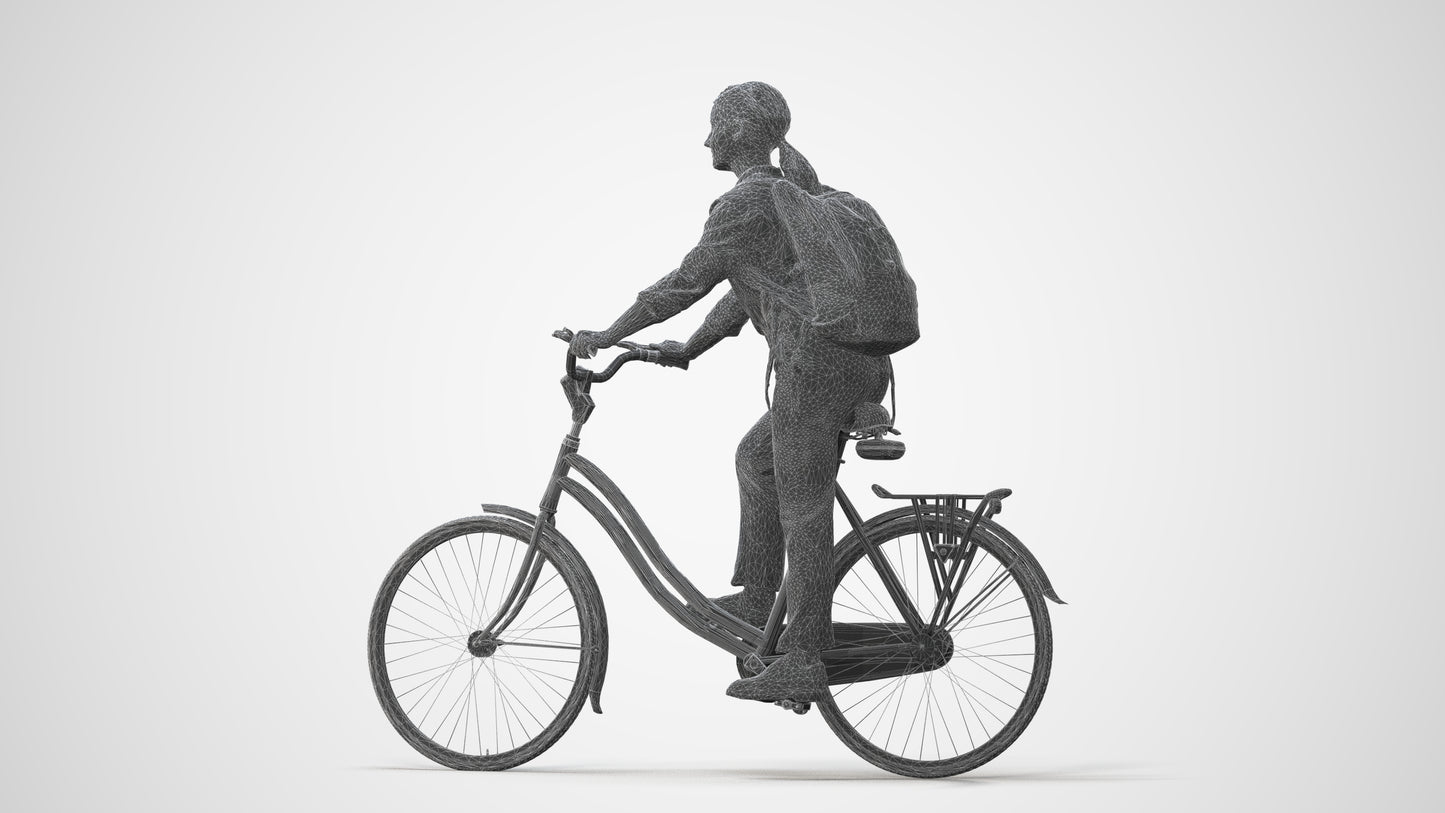 realistic 3D people girl business cycling, render-ready for V-Ray and Corona, FBX OBJ, square thumbnail