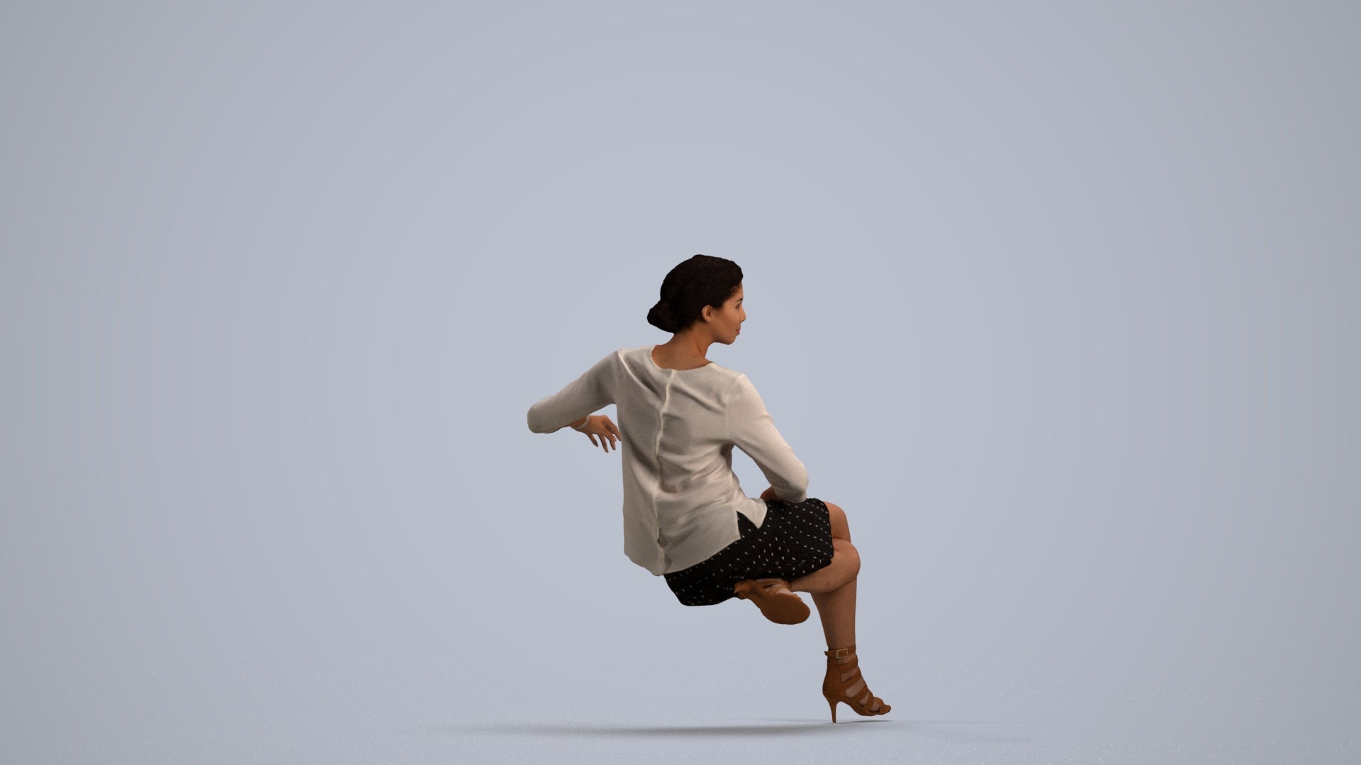 3D scanned woman sitting casual, photorealistic archviz people for Enscape and SketchUp, front view render