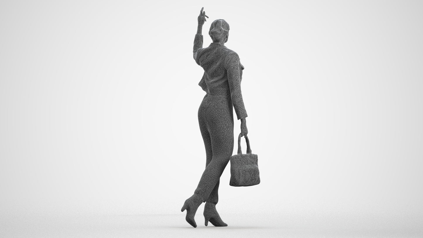 photogrammetry 3D woman business walking, realistic human model archviz FBX, wireframe front view