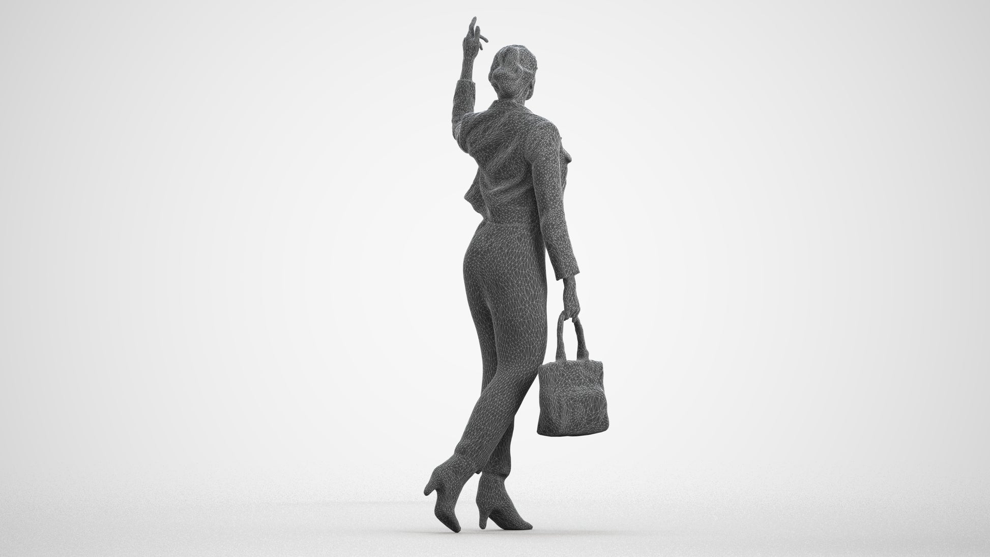 photogrammetry 3D woman business walking, realistic human model archviz FBX, wireframe front view