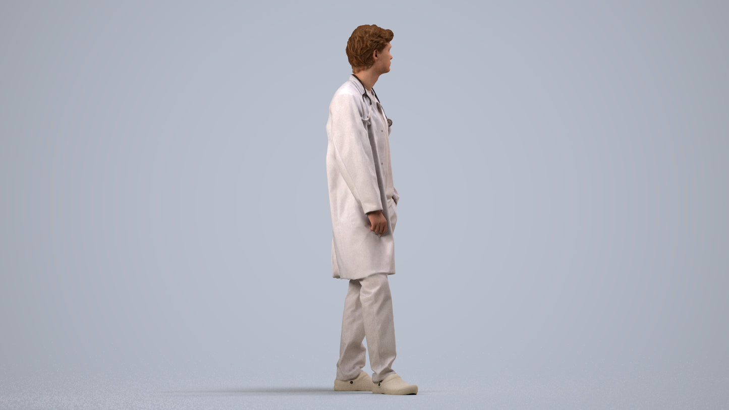 scanned 3D man standing, photogrammetry people for Enscape and V-Ray, side view render
