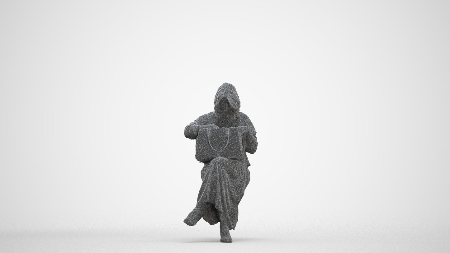 realistic 3D woman casual sitting, scanned archviz people for Blender and 3ds Max, three-quarter front view render