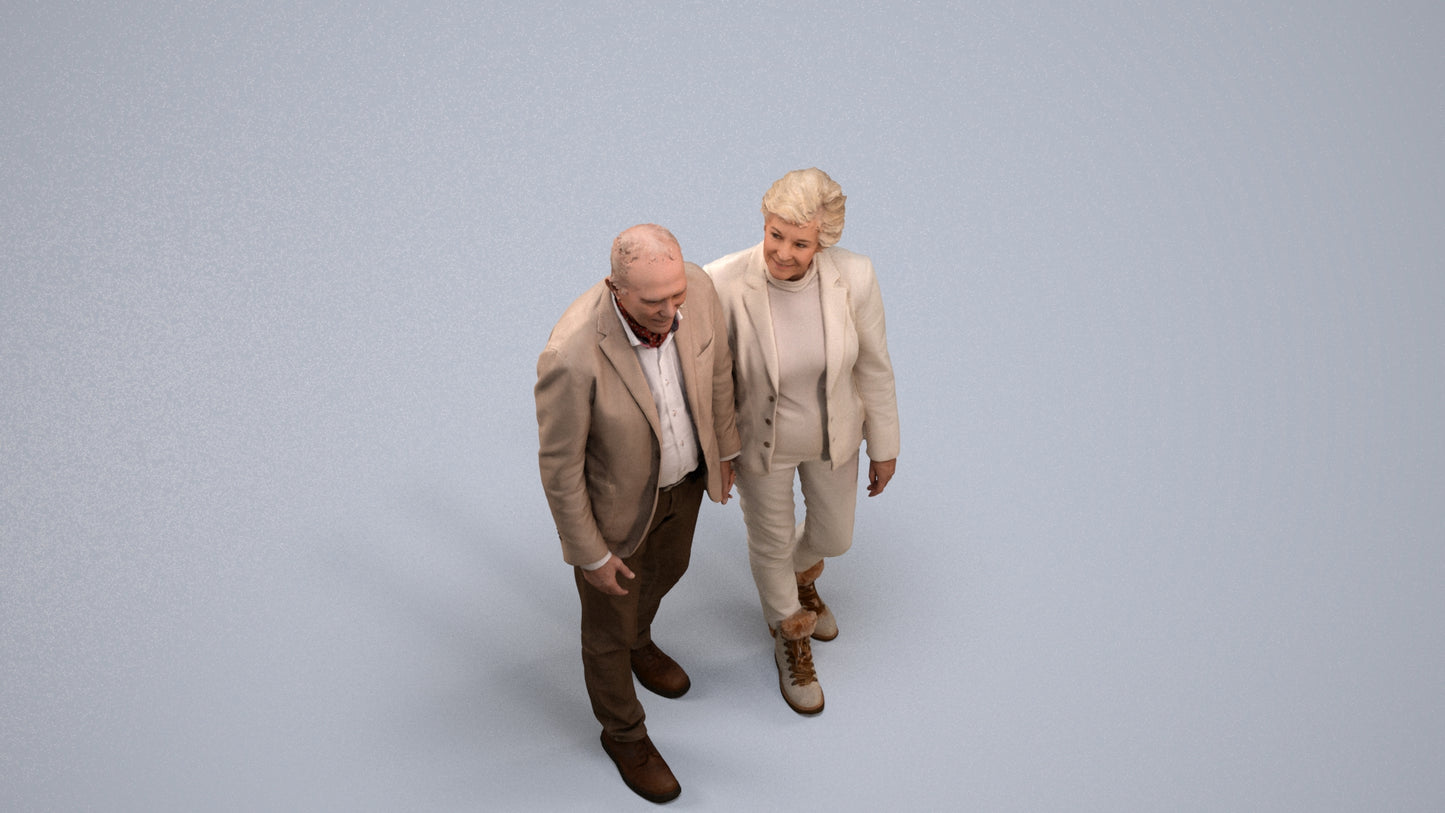 3D people model senior woman casual couple, scanned human for 3ds Max rendering, back view render