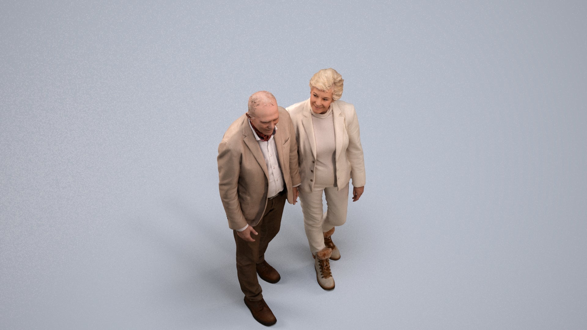 3D people model senior woman casual couple, scanned human for 3ds Max rendering, back view render