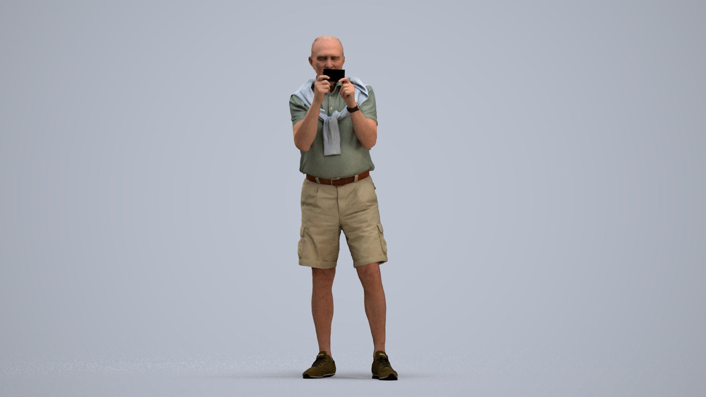 realistic 3D senior man casual standing, scanned archviz people for Blender and 3ds Max, standing pose render