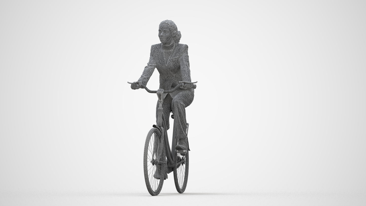 realistic 3D people woman business cycling, render-ready for V-Ray and Corona, FBX OBJ, wireframe back view