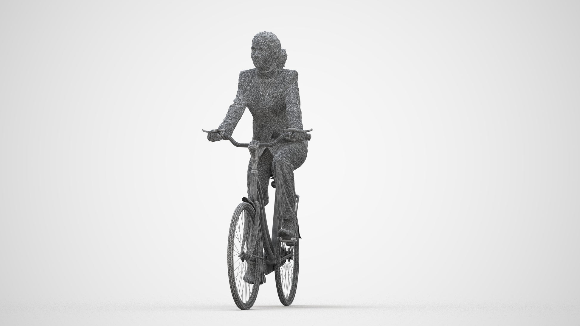 realistic 3D people woman business cycling, render-ready for V-Ray and Corona, FBX OBJ, wireframe back view