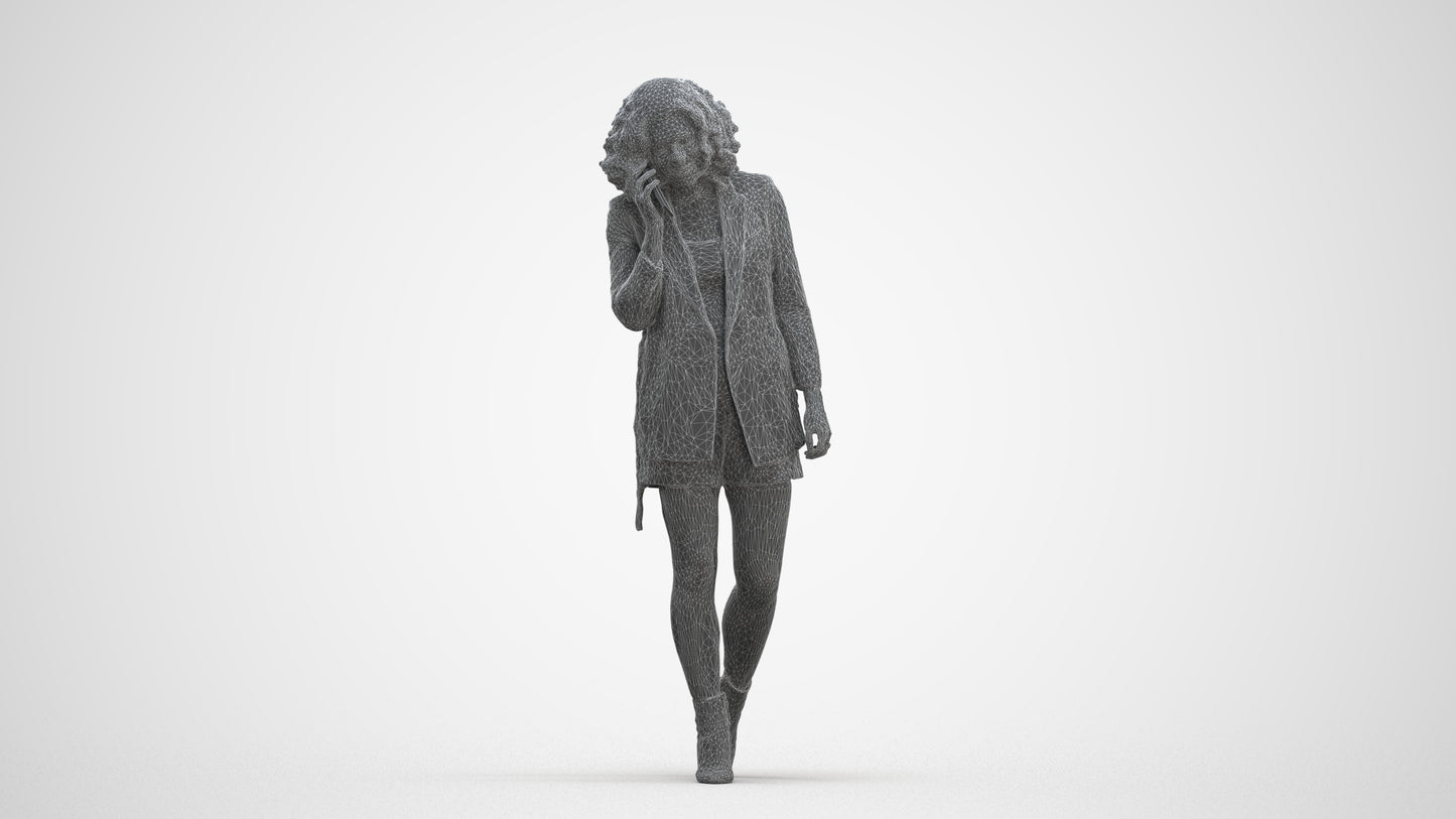3D scanned woman walking business, photorealistic archviz people for Enscape and SketchUp, three-quarter front view render