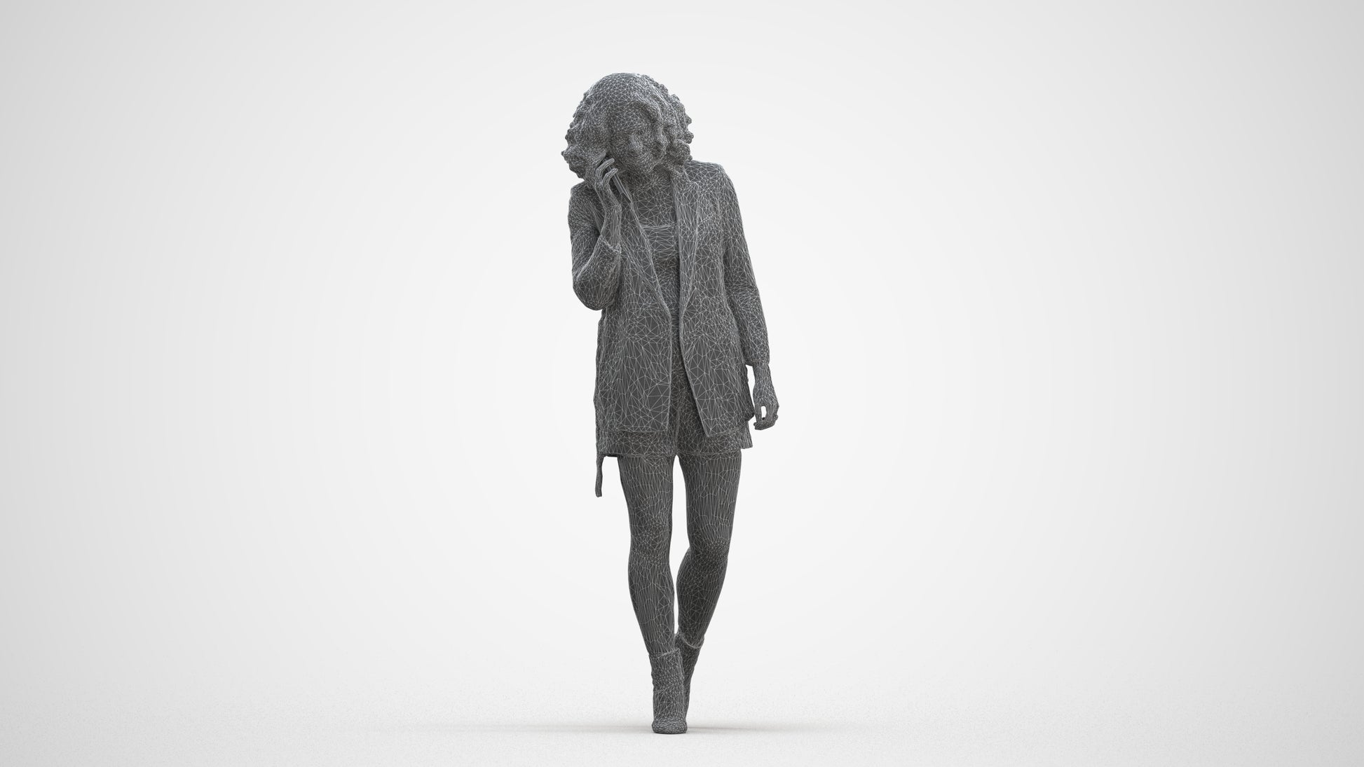 3D scanned woman walking business, photorealistic archviz people for Enscape and SketchUp, three-quarter front view render