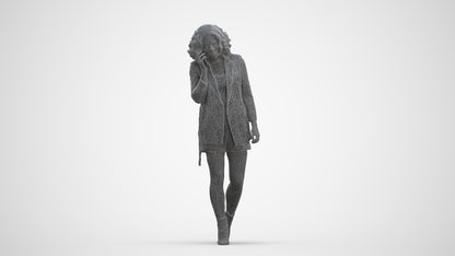 3D scanned woman walking business, photorealistic archviz people for Enscape and SketchUp, three-quarter front view render
