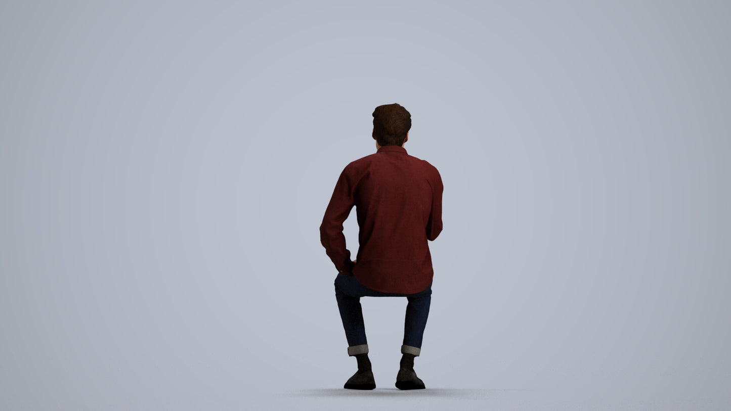 realistic 3D people man casual sitting, render-ready for V-Ray and Corona, FBX OBJ, front view render