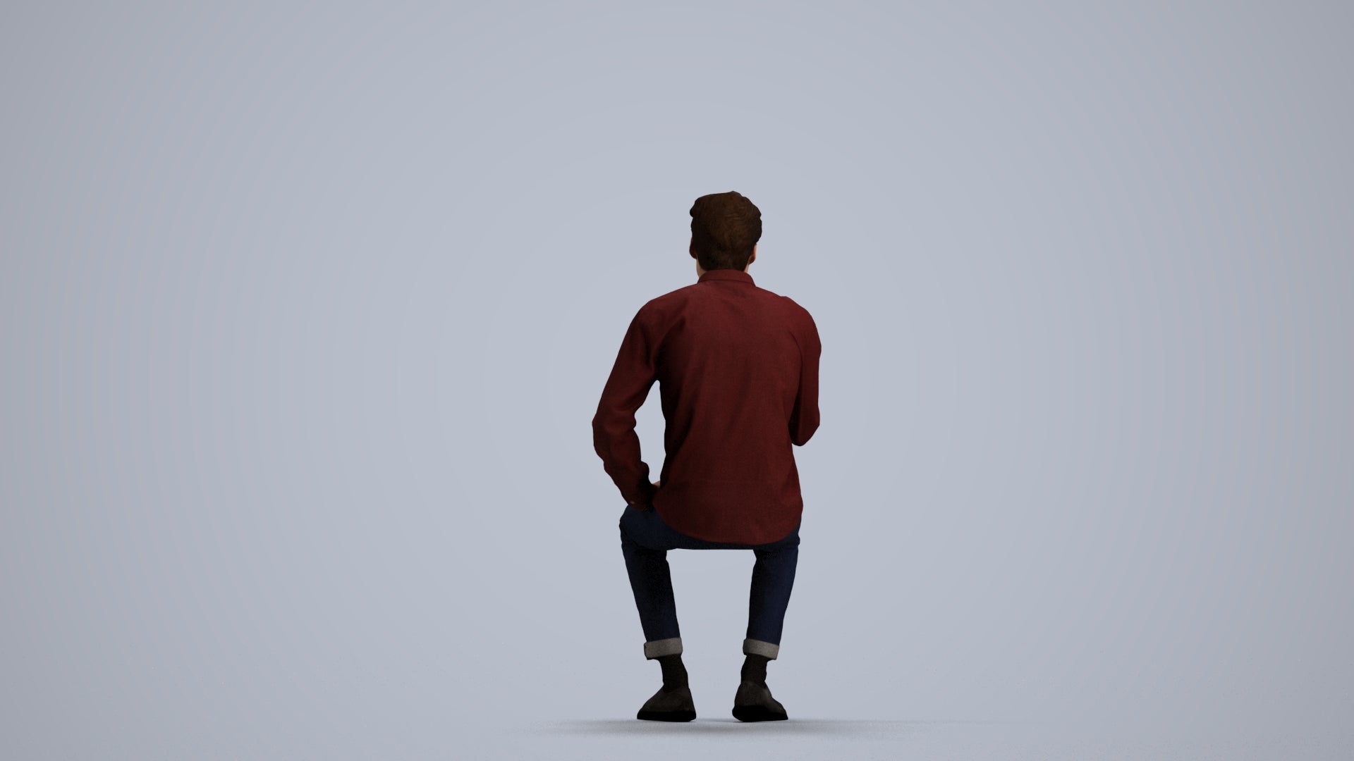realistic 3D people man casual sitting, render-ready for V-Ray and Corona, FBX OBJ, front view render