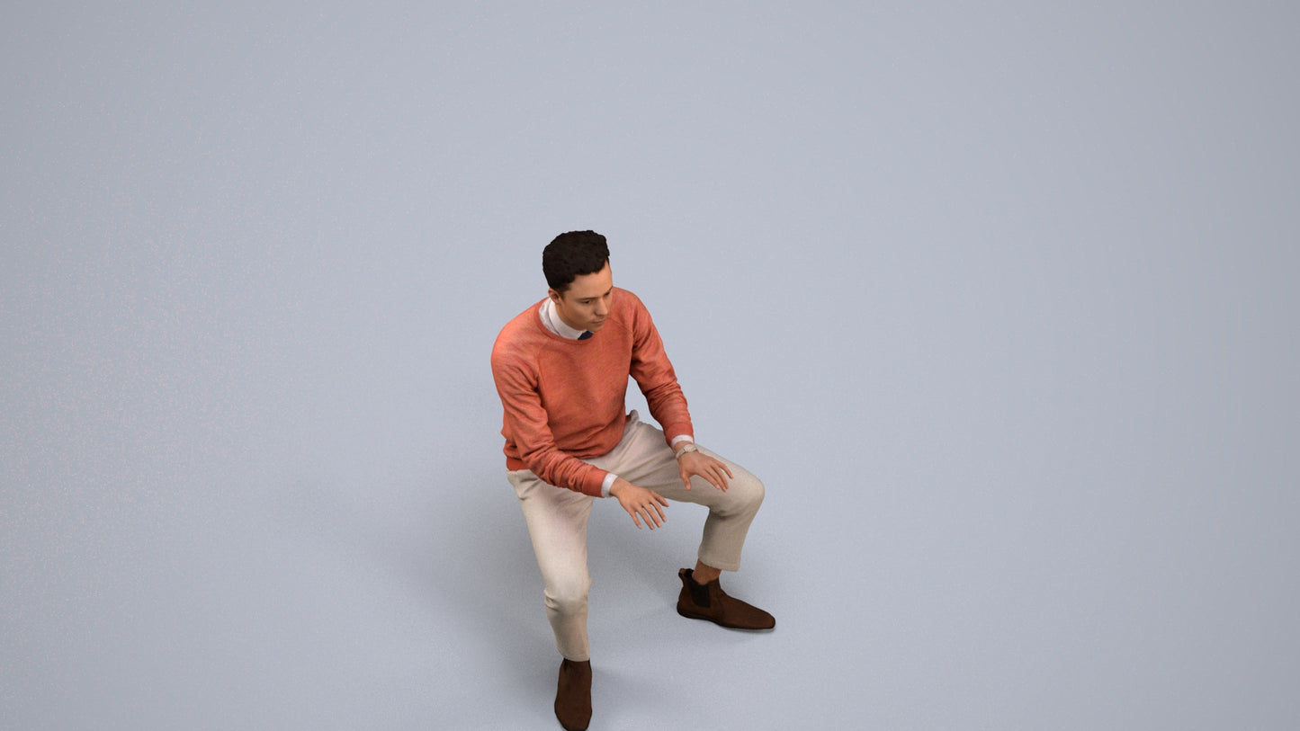 realistic 3D human man casual business, archviz people FBX OBJ for Blender, back view render