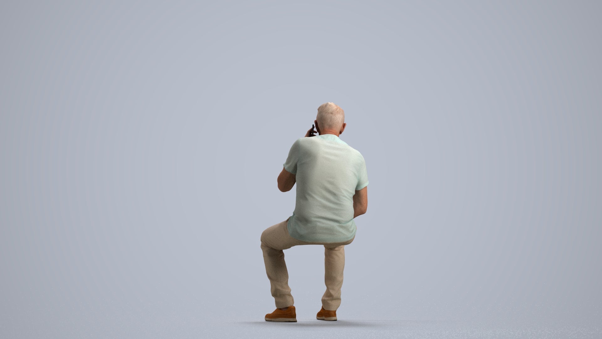 3D scanned senior man sitting casual, photorealistic archviz people for Enscape and SketchUp, front view render