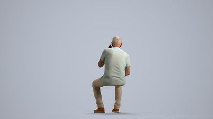 3D scanned senior man sitting casual, photorealistic archviz people for Enscape and SketchUp, front view render