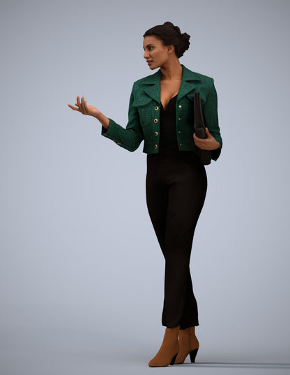 3D human model woman business standing, photogrammetry scanned person for archviz