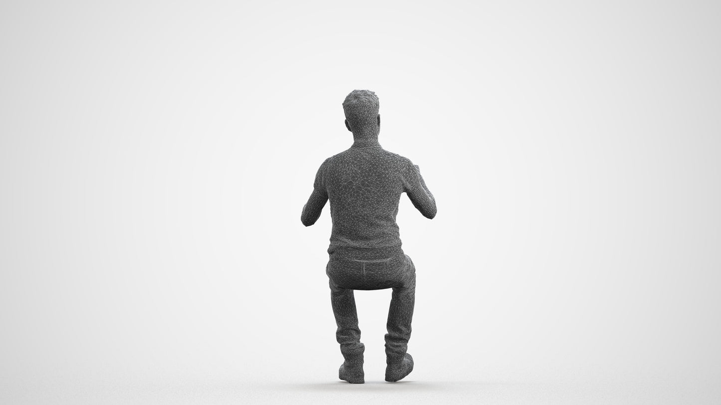 realistic 3D human man casual driving, archviz people FBX OBJ for Blender, wireframe front view