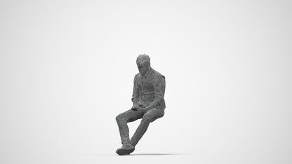 scanned 3D man casual sitting, photogrammetry people for Enscape and V-Ray, wireframe back view