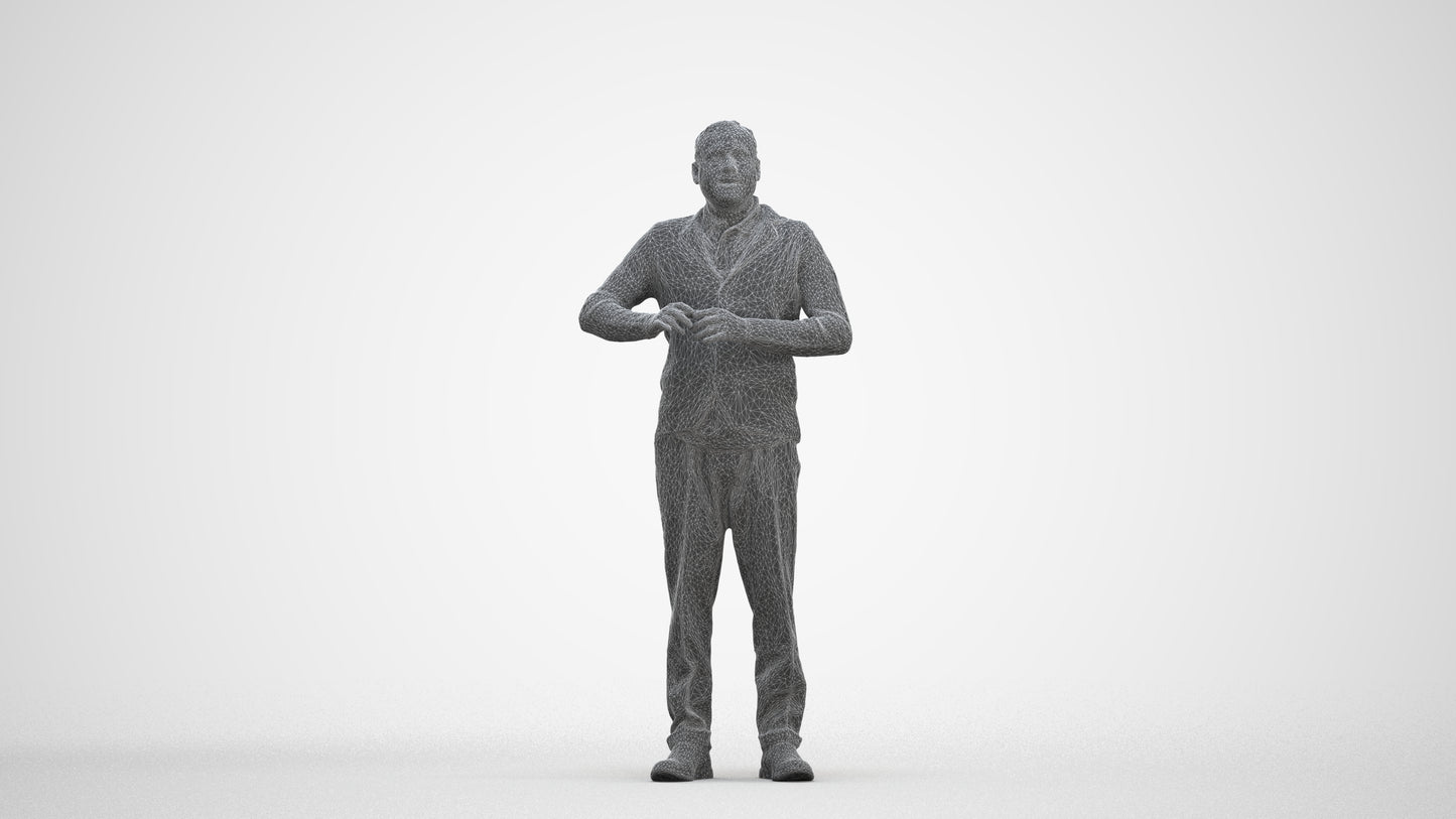 scanned 3D man business standing, photogrammetry people for Enscape and V-Ray, three-quarter front view render