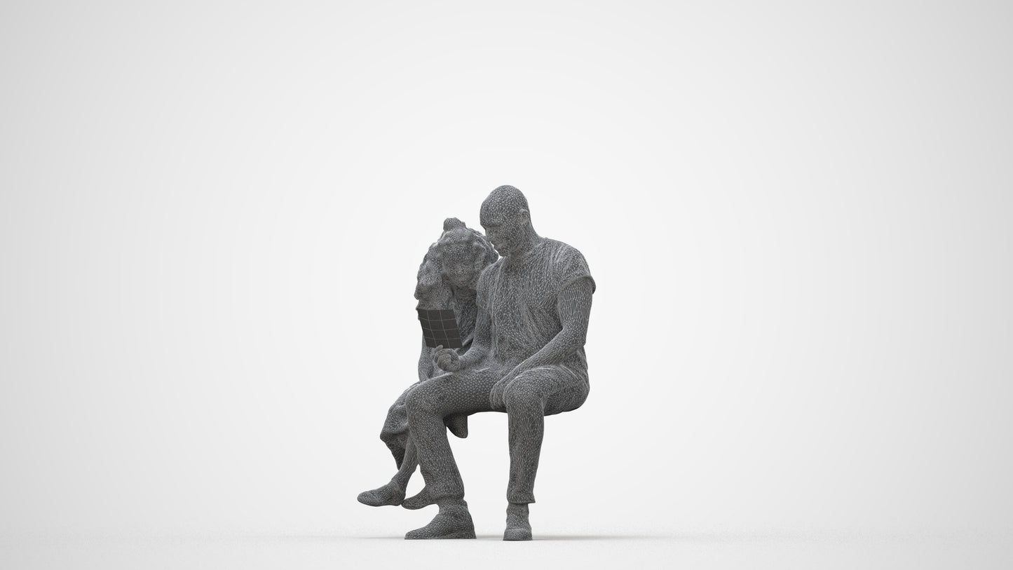 3D people model girl casual kids, scanned human for 3ds Max rendering, wireframe back view