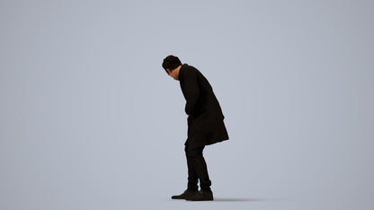 photogrammetry 3D man casual sitting, realistic human model archviz FBX, three-quarter view render