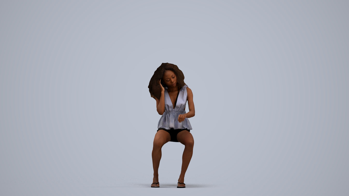 scanned 3D woman casual sitting, photogrammetry people for Enscape and V-Ray, standing pose render