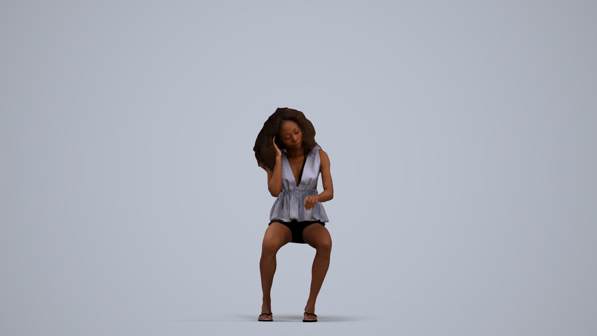 scanned 3D woman casual sitting, photogrammetry people for Enscape and V-Ray, standing pose render