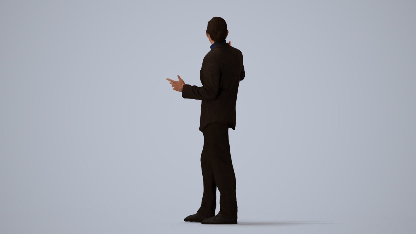 realistic 3D human man business, archviz people FBX OBJ for Blender, three-quarter view render