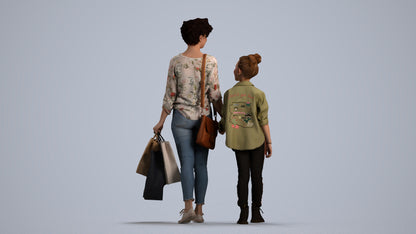 3D human model girl casual kids, photogrammetry scanned person for archviz, front view render