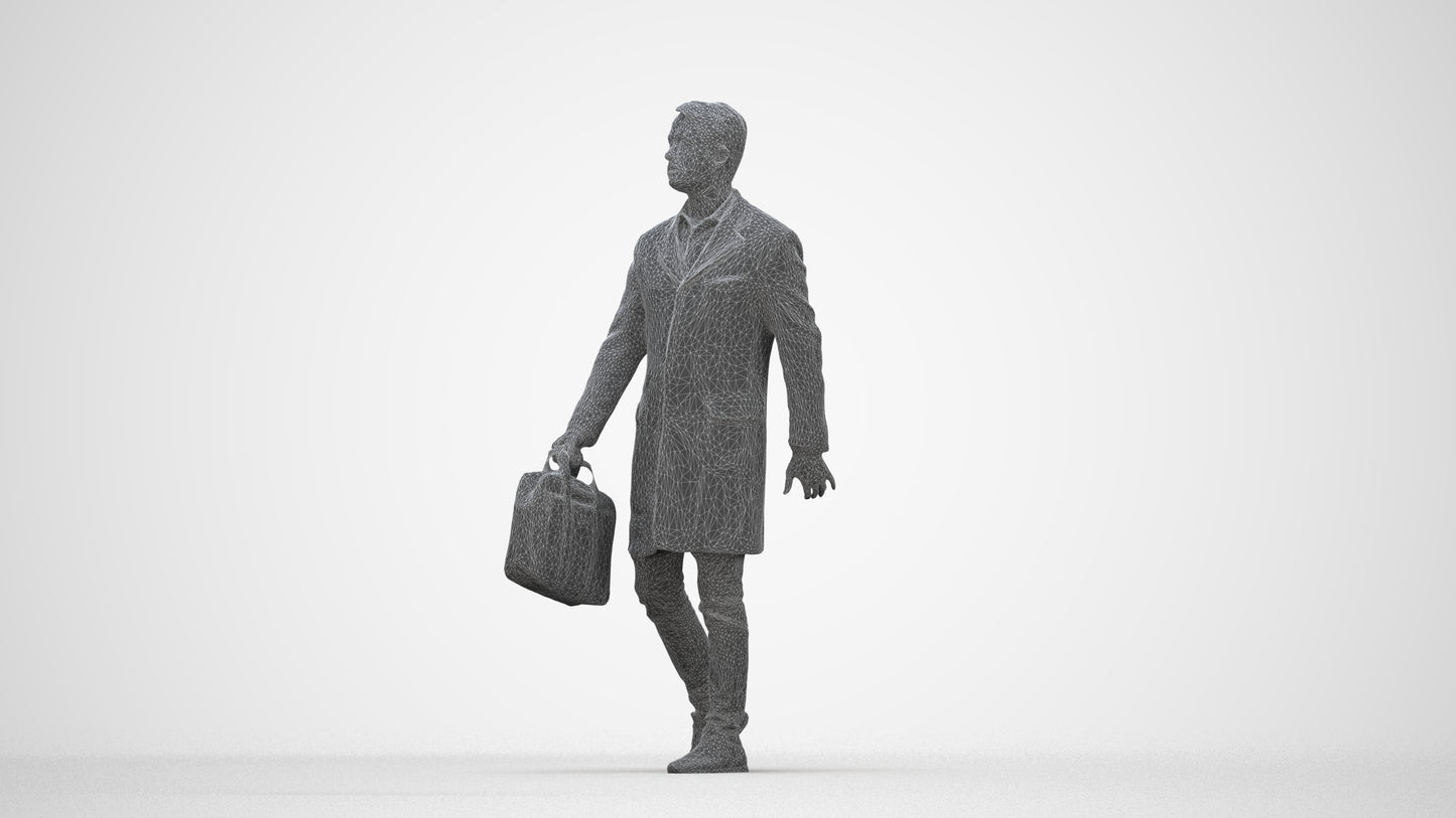 3D human model man business, photogrammetry scanned person for archviz, wireframe back view