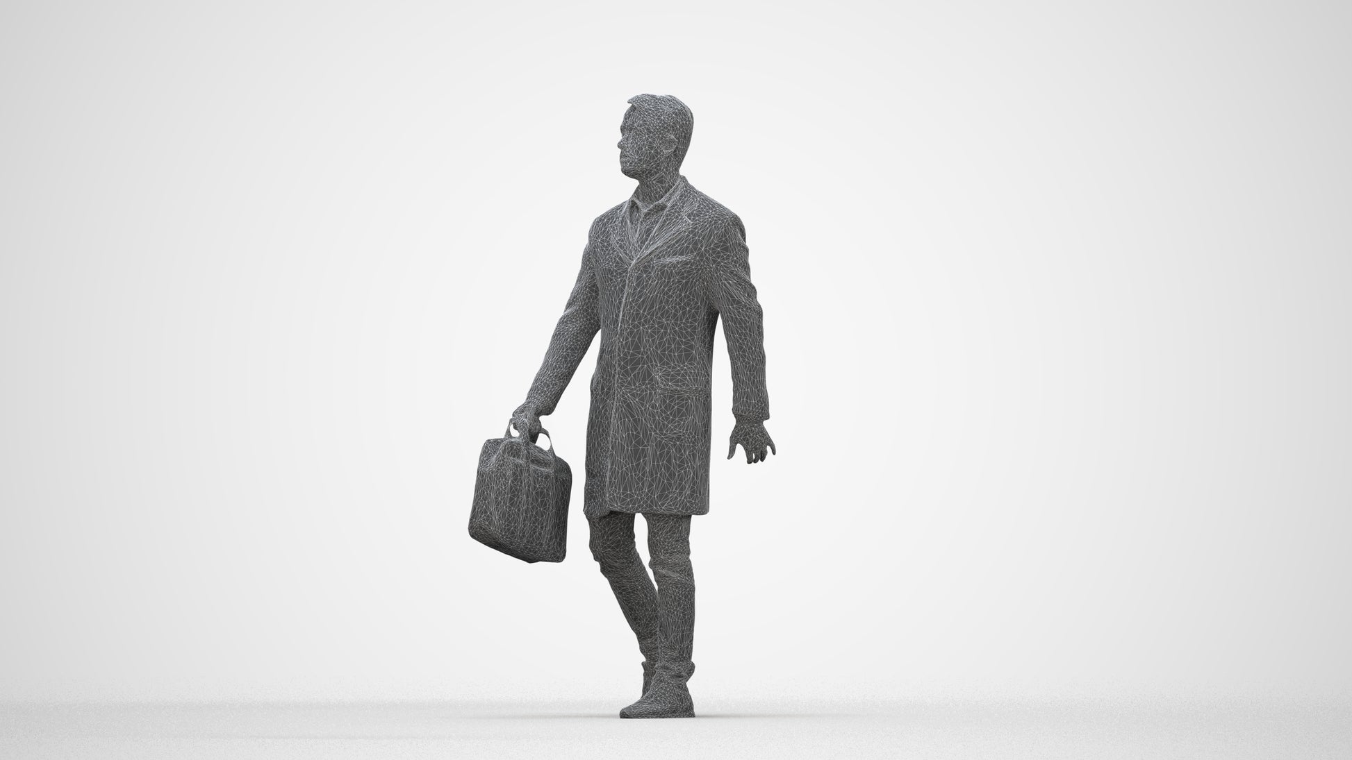 3D human model man business, photogrammetry scanned person for archviz, wireframe back view